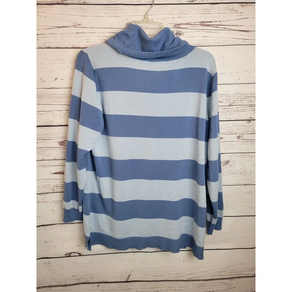 Christopher & Banks Sweater Cowl Neck Striped Pullover Coastal Blue White XL